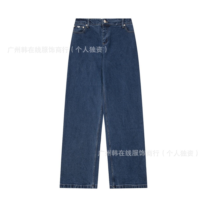 跨境高版本c家重磅微弹牛仔布直筒低腰宽松牛仔裤logo可拆卸裤边|undefined