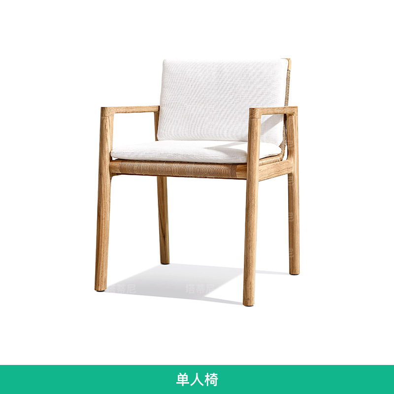 Mesas y sillas de exterior para ocio al aire libre, mesa larga de madera maciza para jardín, conjunto de mesa y sillas de teca impermeables para terraza de villa de alta gama. image 13