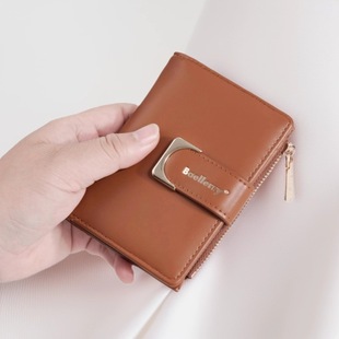 Baellerry Women's Wallet Cross-Border Simple Pure Color Snap Button High-End Versatile Zipper Short Women's Wallet