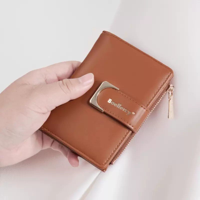 baellerry女士钱夹跨境简约纯色按扣高级感百搭拉链短款女士钱包