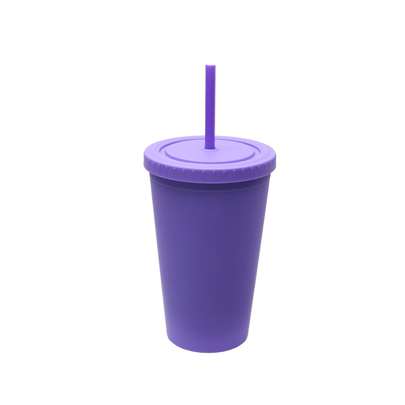 Taza de agua personalizada al por mayor, taza creativa, taza de paja de doble capa portátil de 16oz mate, taza de plástico simple con tapa plana