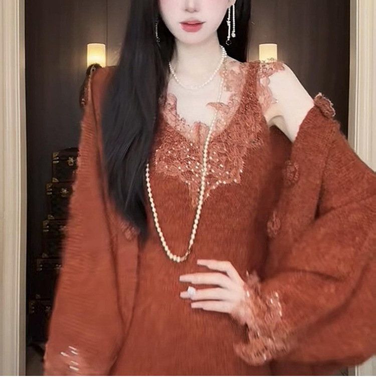 多伦多之秋 立体针织花朵开衫蕾丝拼接吊带毛衣懒人套装女两件套|undefined