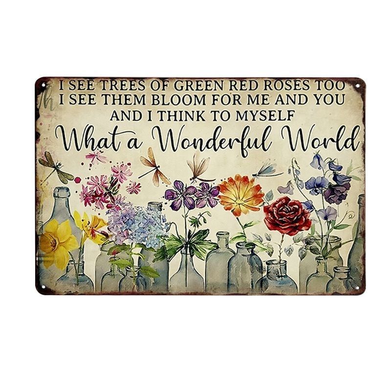 Pintura de hojalata pastoral Flor antigua retro Arte de hierro Pintura colgante pequeña Jardín al aire libre Balcón Decoración de pared Colgante transfronterizo