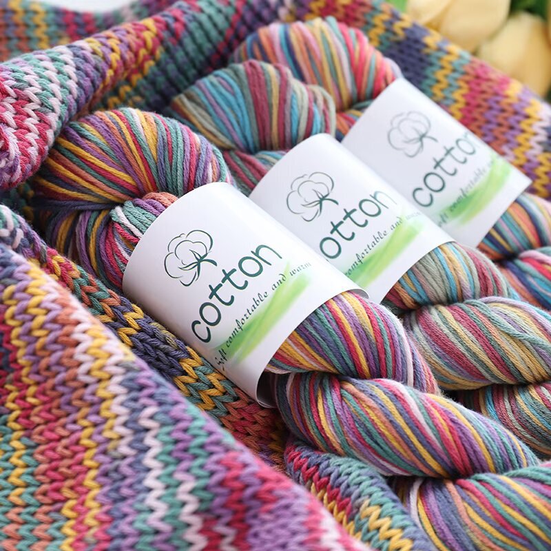 new segment dyed cotton thread pure cotton 100 rainbow fancy thread hand woven diy sweater scarf thread children's baby thread