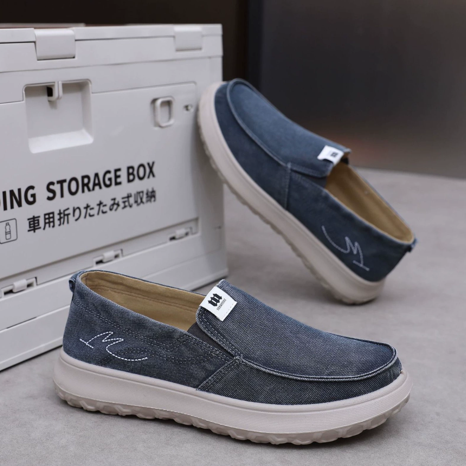 Весенняя и осенняя повседневная мужская одиночная обувь одна педаль джинсовая мужская обувь легкая толстая подошва мужская обувь из ткани старая пекинская обувь