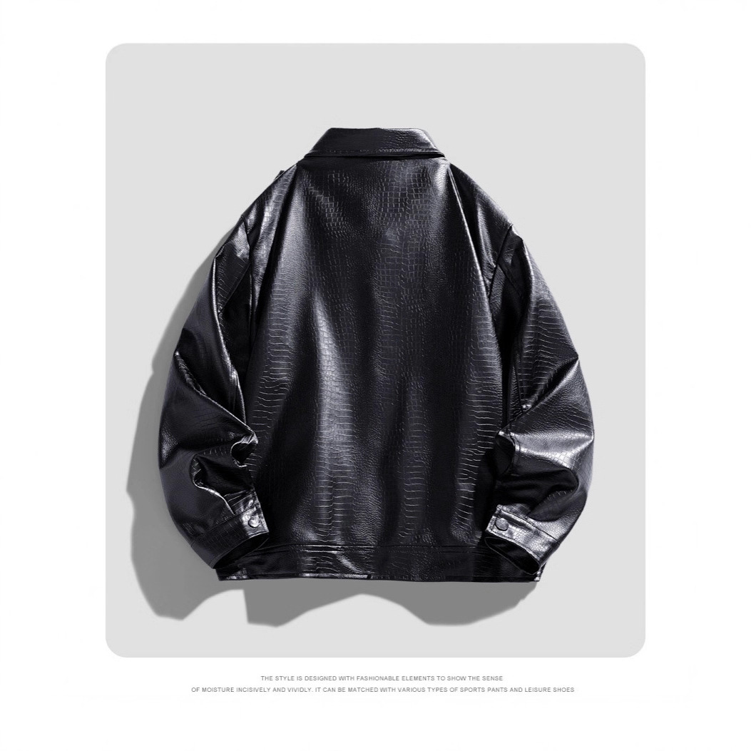 Winter 2025 New Trend Simple Fashion Trend Lapel Button Jacket Casual Leather Men_voghion.com