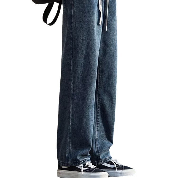 Estilo de moda estilo de Hong Kong jeans rectos sueltos hombres 2024 primavera y otoño nueva marca de moda pantalones casuales de todo fósforo pantalones de trapeador