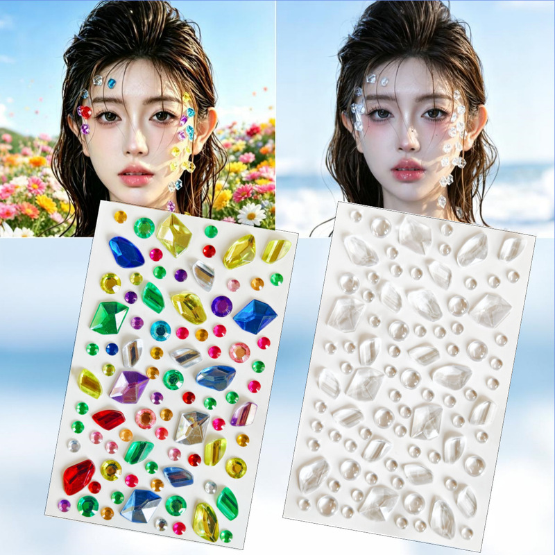 2026 New Summer Ice Cube Imitation Makeup Rhinestone Stickers Colorful Ice Cube Transparent Rhinestones Teardrop Photo Makeup Journal Material