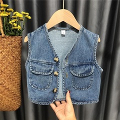 New 2021 Autumn Baby Vest for Outdoor Wear, Stylish and Charming Children's Baby Cardigan for Boys and Girls, Denim Backless Top
