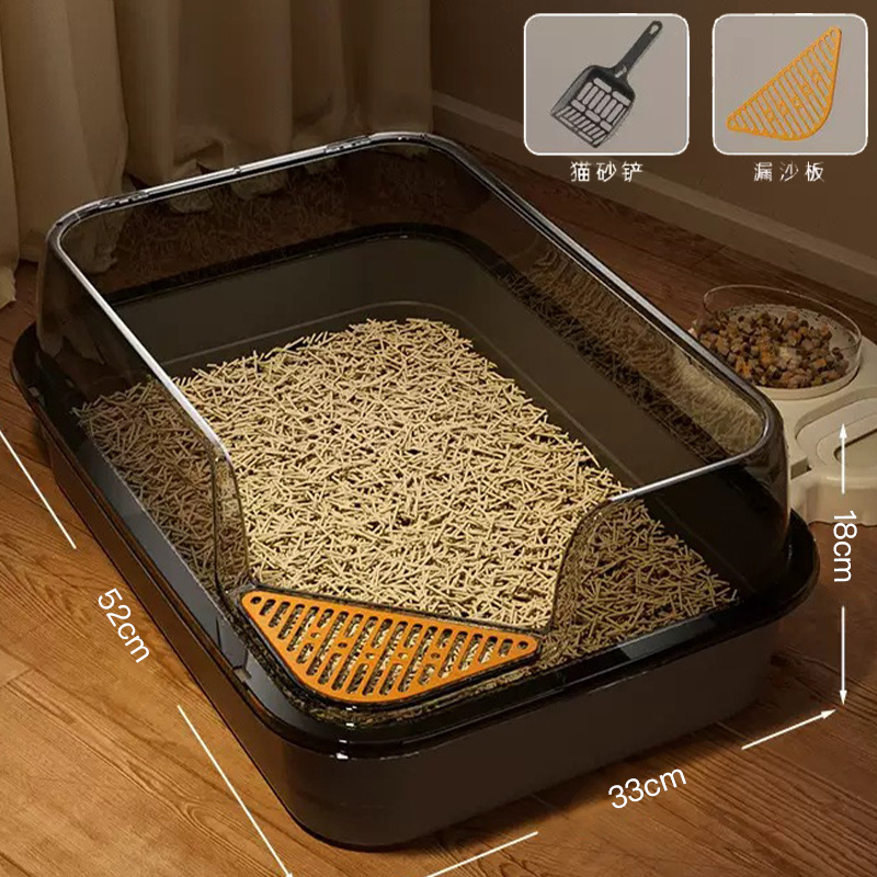 Lavabo de arena para gatos de gran tamaño, caja de arena para gatos semicerrada, gran caja de arena para gatos abierta, suministros para mascotas de gran tamaño