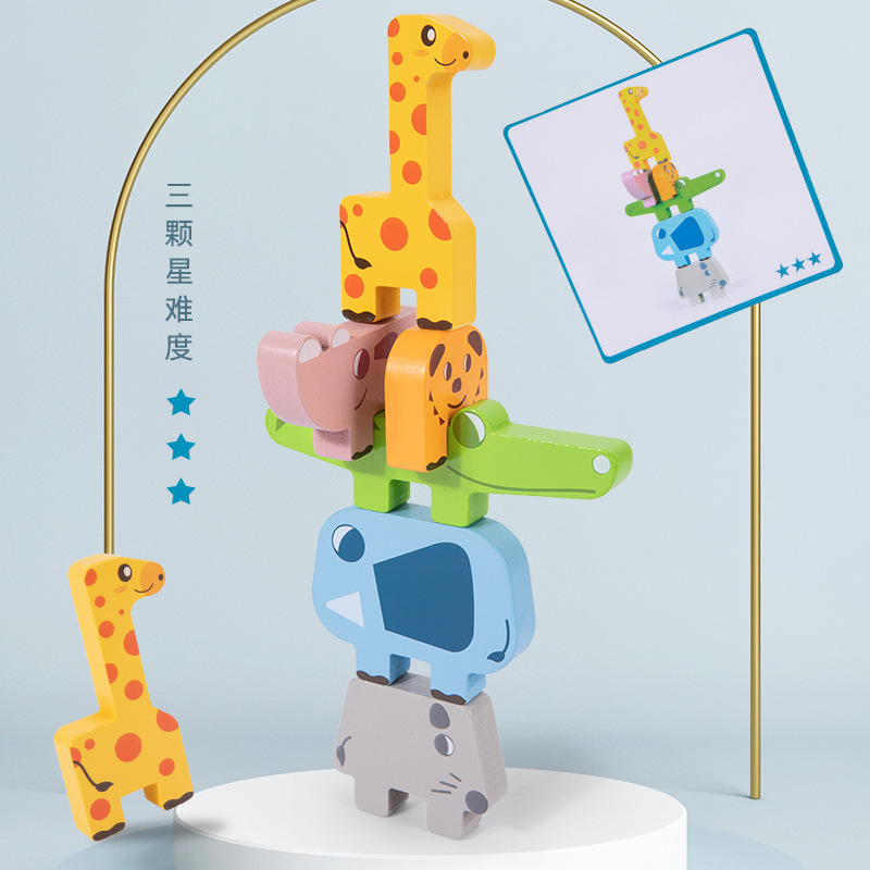 Animales de madera transfronterizos apilados de dibujos animados de alta creatividad lindo equilibrio de mesa apilados juguetes de puzzle para niños image 2