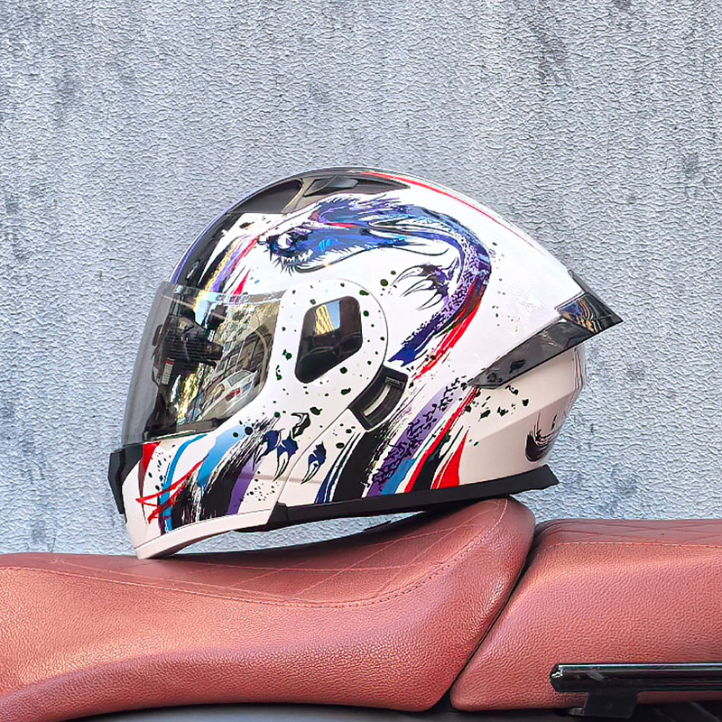 Orz casco de carcasa pequeña casco de cara a cara casco de motocicleta locomotora de doble lente hombres y mujeres de cuatro estaciones casco de crucero grande