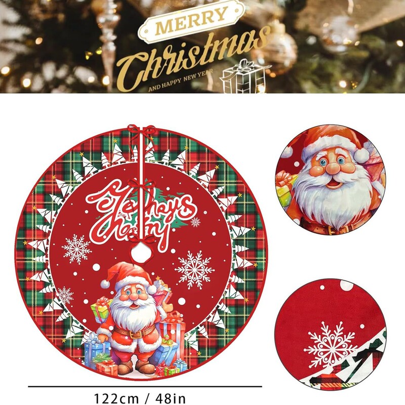 新しい国境を越えたクリスマスの木のスカートクリスマスの装飾品の漫画のプリントの木のスカートはクリスマスツリーの底のエプロンを並べます。|undefined