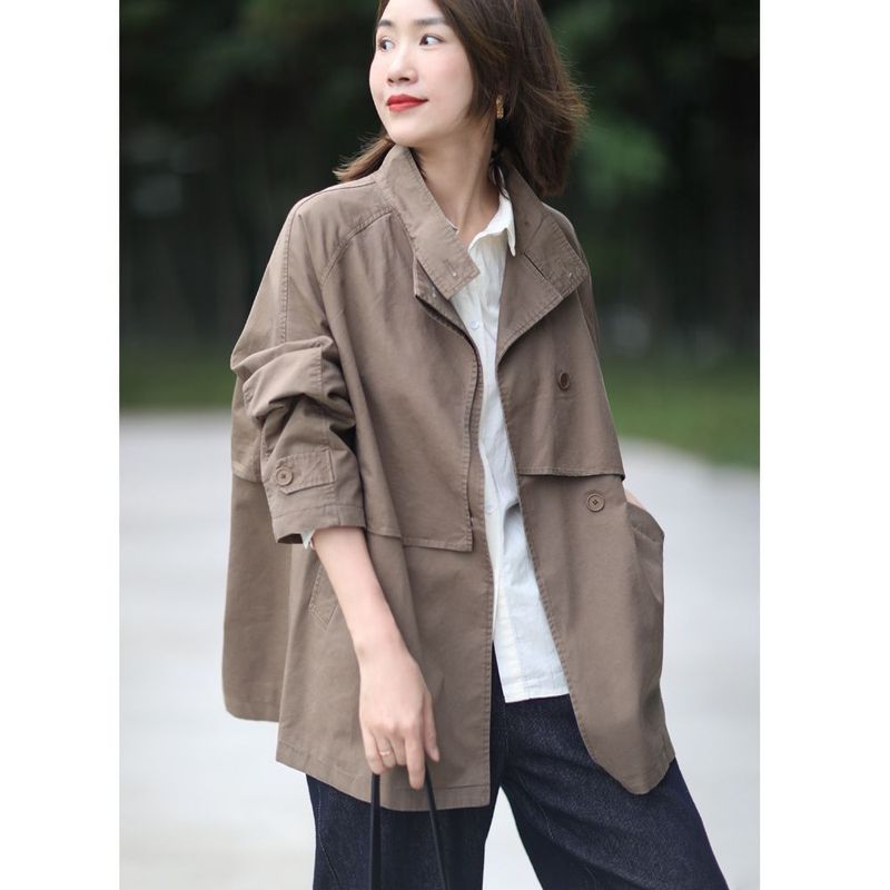 宽松工装春秋季外套女春秋大码女装韩版韩版2025装休闲立领风衣女|undefined