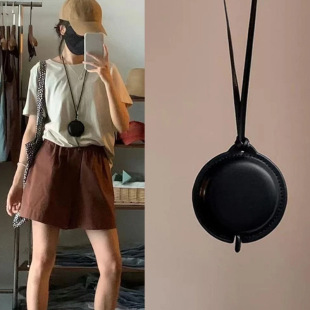 Korean Blogger's Same Style Halter Tape Measure Ins Style Headphone Bag Pendant Necklace Personalized Simple Leather Pendant