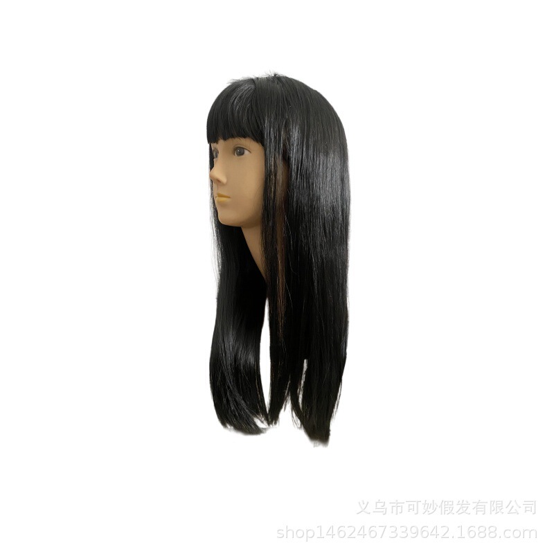 亚马逊欧美假发女时尚长直发黑棕色整顶假发齐刘海化纤纤维全头套|undefined