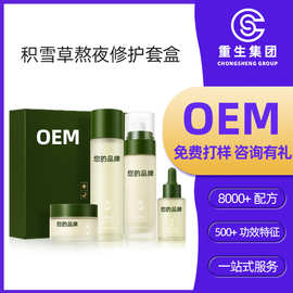 OEM积雪草熬夜修护套盒补水保湿精华水乳面霜护肤品套装提亮肤色