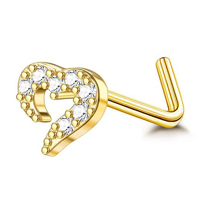 Piercing al naso da donna a forma di L, con perno irregolare, intarsiato con strass, cuore, serpente, fiore, zircone_voghion.com