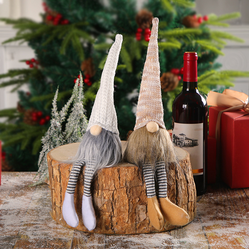 Christmas Long-Legged Doll, Christmas Desktop Decor, Knitted Hat, Faceless Old Man Doll, Window Display Ornament