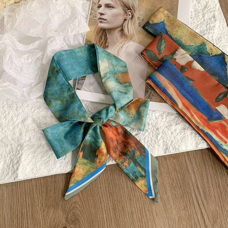 Pañuelo de seda estampado, cinturón de pelo largo estrecho, cinta, cabello atado, nuevo pañuelo multiusos, cinta, bufanda decorativa, cinturón de moda