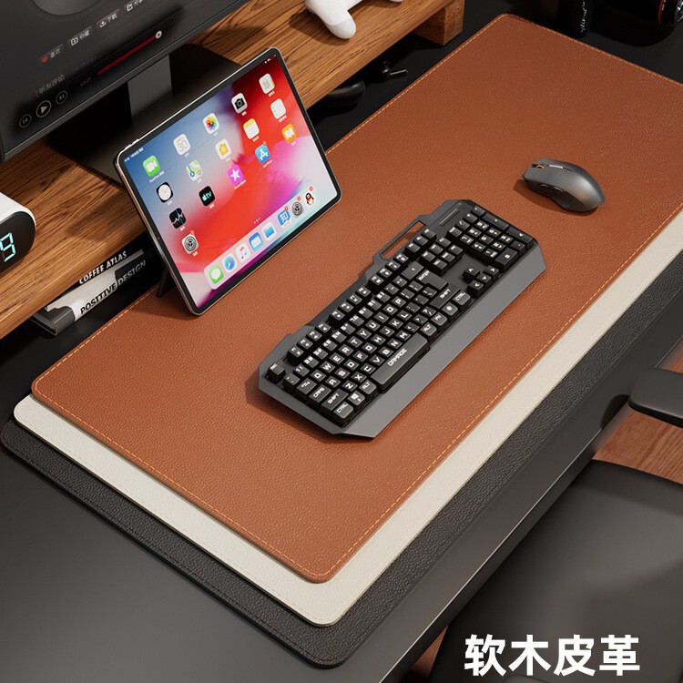 Edge-Locking Cork Leather Mouse Pad, Laptop Keyboard Pad, Waterproof, Oil-Proof, Stain-Resistant, Simple Writing Desk Pad