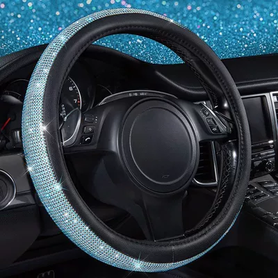 Rhinestone Car Steering Wheel Cover – Steering wheel cover - lake-center-blue-38cm