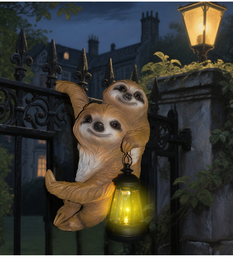 Solar Powered Resin Sloth Wall Light - Outdoor Garden Decor For Patio, Yard, And Balcony_voghion.com