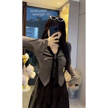 大码春季微胖辣妹显瘦套装长袖修身上衣衬衫收腰半身裙两件套潮