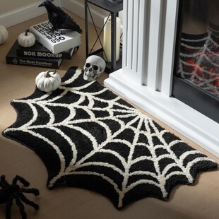 Cross-Border Pumpkin Spider Web Halloween Imitation Cashmere Floor Mat Living Room Bedroom Decorative Mat Bathroom Absorbent Non-Slip Floor Mat