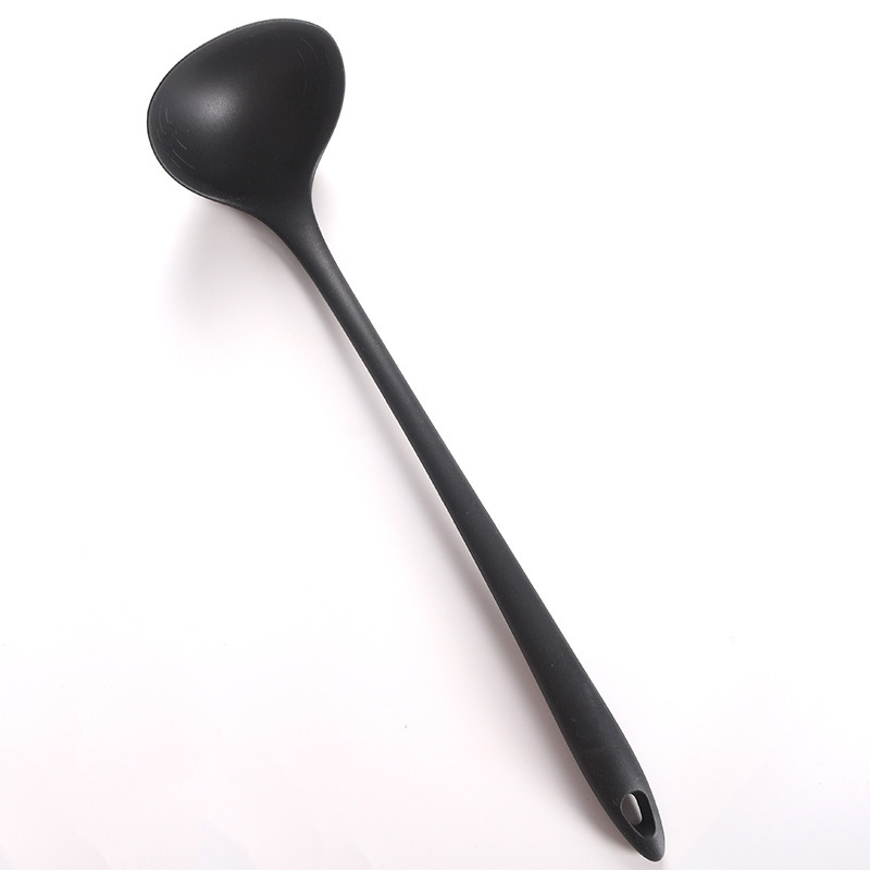 Stock de fábrica utensilios de cocina de silicona sartén antiadherente juego de pala mango largo cuchara de silicona de una pieza