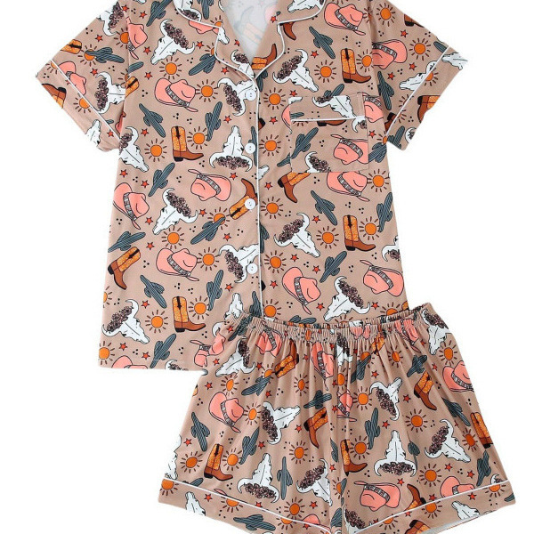 2026 Cross-Border Foreign Trade Amazon Summer Women's New Trendy Fashion Hawaiian Print Short-Sleeve Shirt Set 2026 Cross-Border Foreign Trade Amazon Summer Women's New Trendy Fashion Hawaiian Print Short-Sleeve Shirt Set