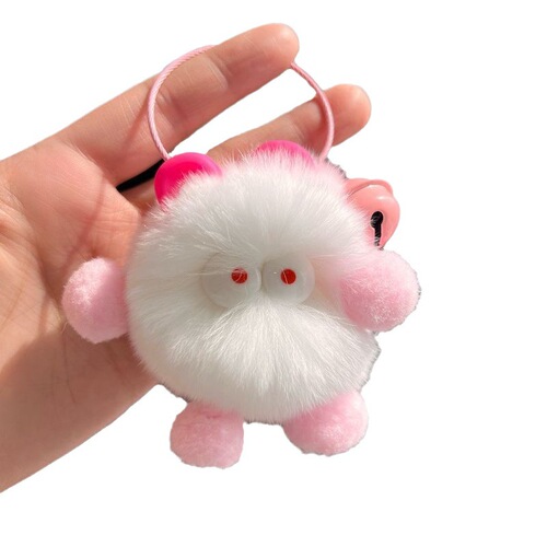 Cute Rex Rabbit Fur Small Briquettes Car Keychain Pendant Korean Internet Celebrity Plush School Bag Pendant Gift