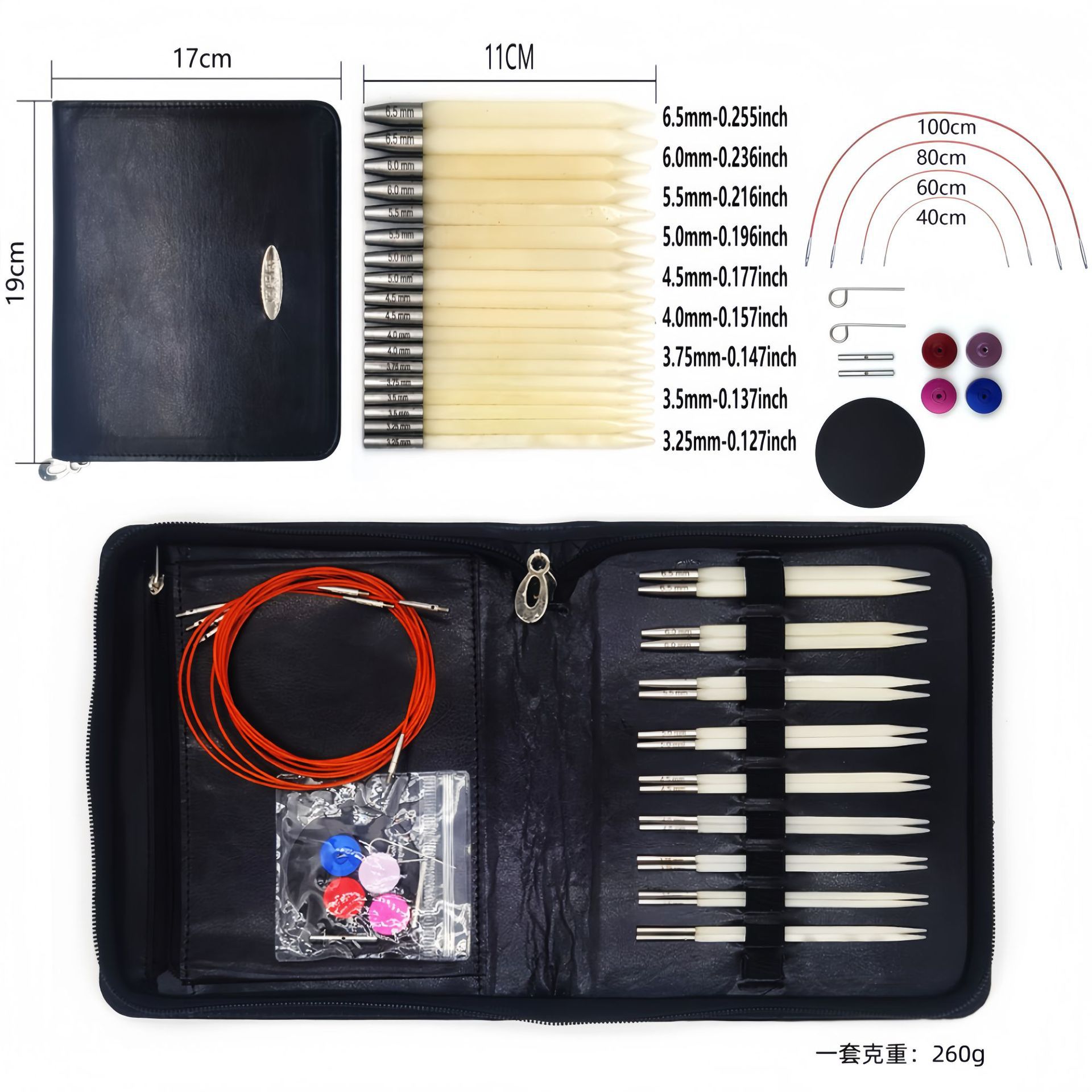 El conjunto de aguja de anillo desmontable cambia la cuerda colorida varilla de tejido aguja alargada pu herramienta de tejido carbonizada aguja de bambú anillo