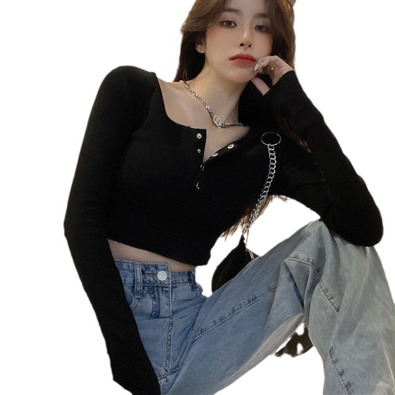 長袖ニットtシャツ女装春秋新作タイトなデザイン感があります。|undefined