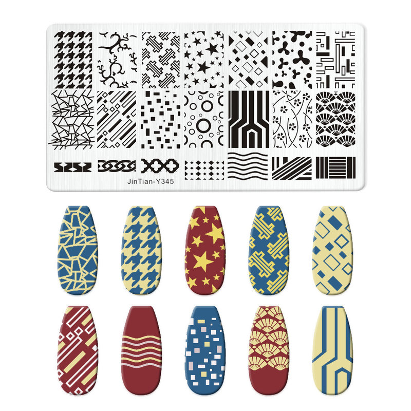 跨境美甲印花板格纹豹纹牛仔纹Nailplate不锈钢指甲复古模板转印|undefined