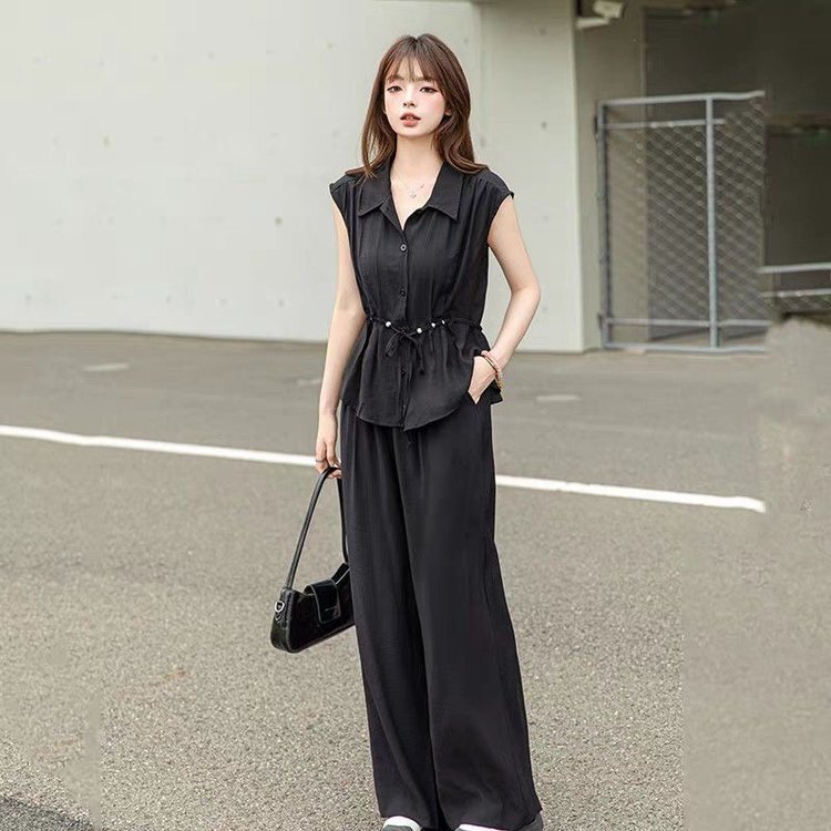 ドロップシッピングライブブロードキャスト人気の年齢軽減婦人服ツーピースセット2025夏の新しいファッション多用途ウエストスーツ|undefined