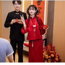 蕾丝晚礼服女2025新款新中式旗袍鱼尾订婚连衣裙平时可穿回门便装