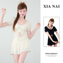 新款泳衣女分体蕾丝两件套纯色保守显瘦水乐园义乌泳衣厂家批发