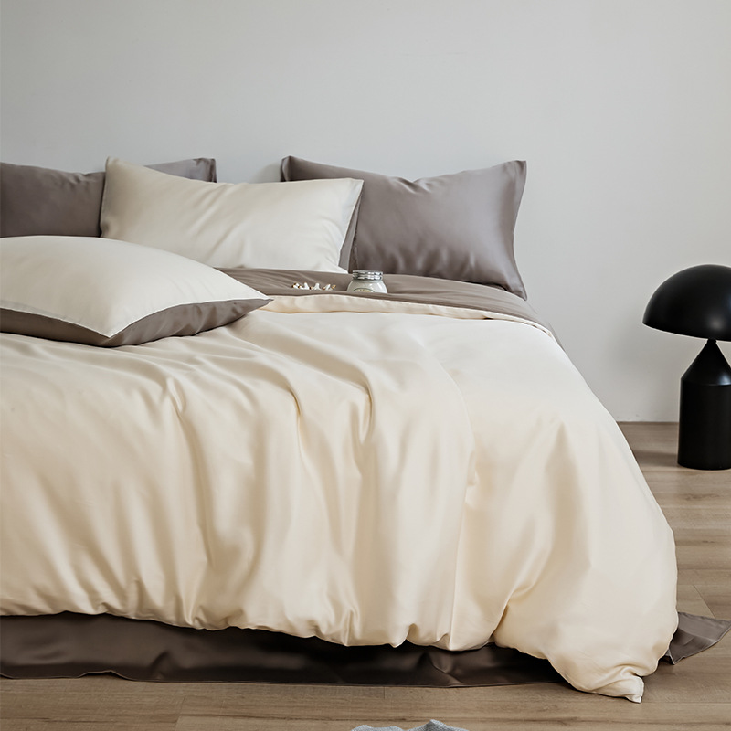 2025 verano fresco juego de cuatro piezas de Tiansi de lujo ligero de alta calidad ropa de cama de seda de hielo cubierta de edredón sedosa ropa de cama desnuda