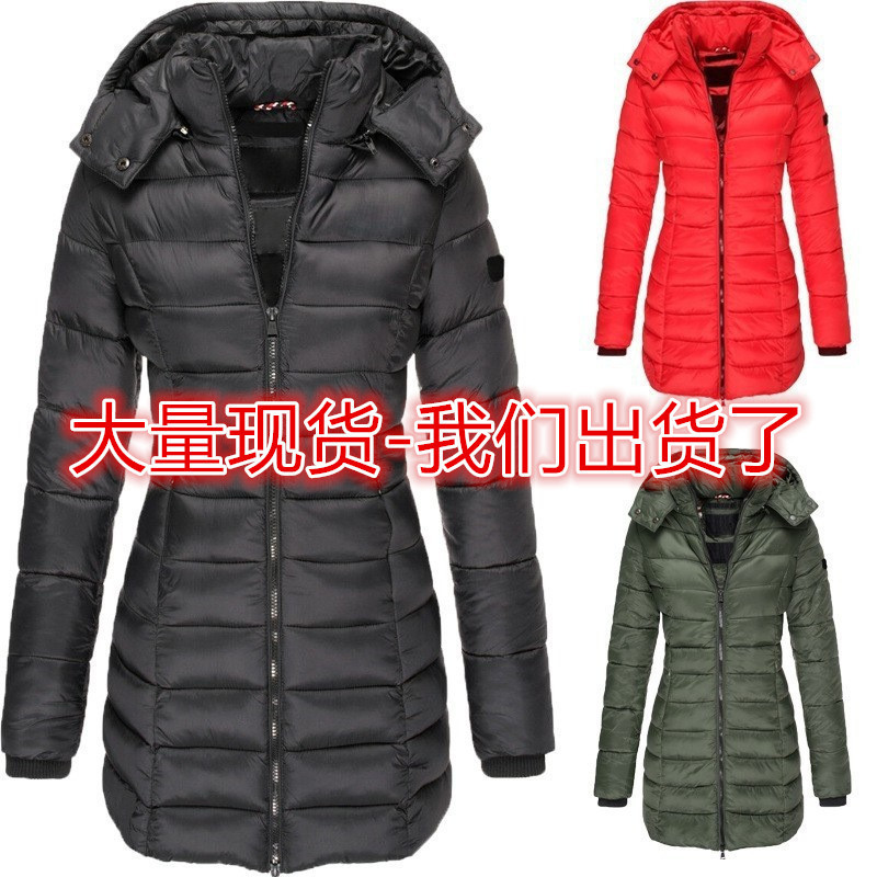 2025 Cross-Border Winter Korean Style New Women's Cotton Coat, Mid-Length Slim-Fit Cotton-Padded Jacket, Warm down Cotton Coat for Women