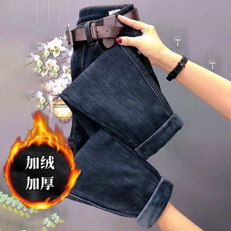 高腰女士加绒牛仔裤女显瘦高腰弹力秋冬洋气百搭网红保暖牛仔裤