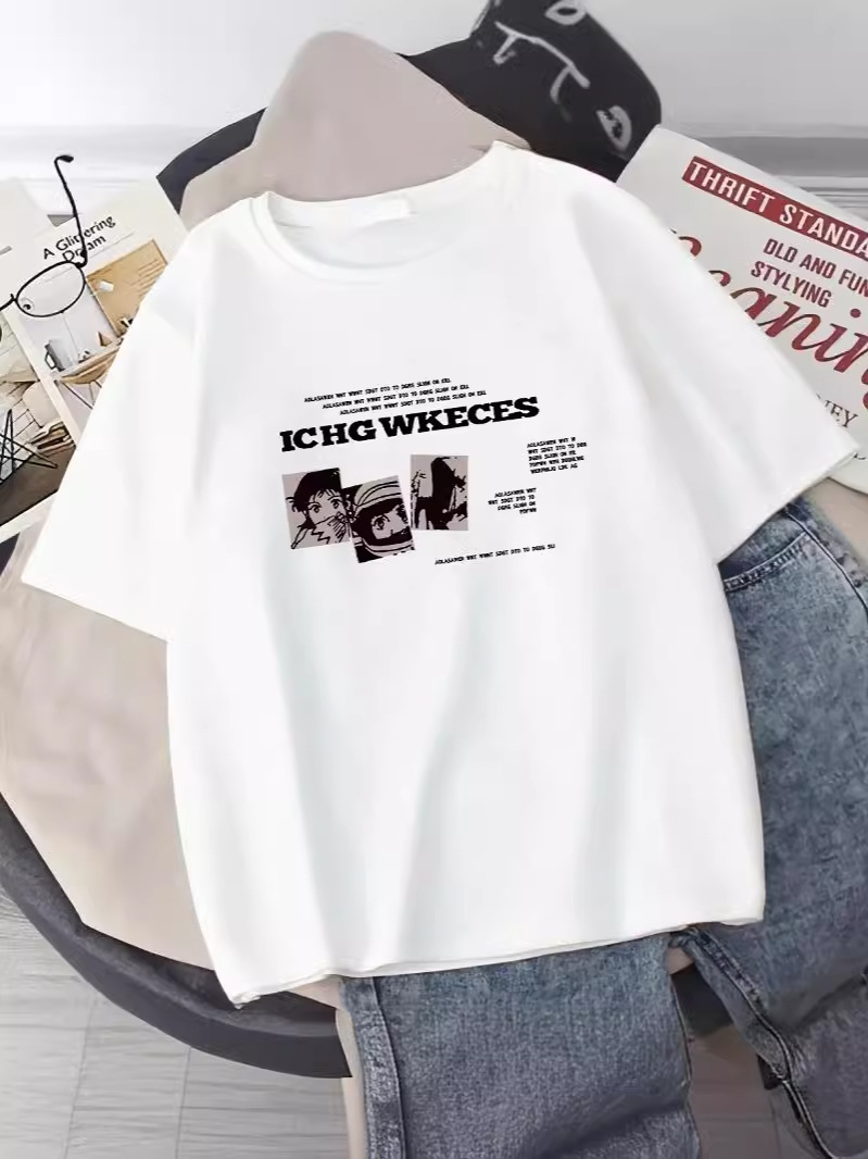 Camiseta de manga corta estilo Hong Kong para mujer, camiseta de manga corta estilo japonés 2026 para hombre y mujer, camiseta blanca versátil y moderna.