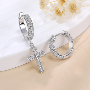 Cross-border New Cross Earrings 925 Silver Plated 18K Gold Moissanite Earrings Hip-hop Europe and America AB Cross Earrings