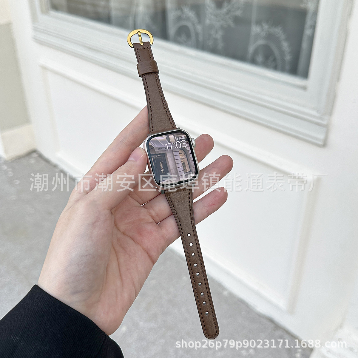 Horseshoe Buckle Small Waist Apple Watch Strap Suitable for Applewatch87654 Generation Leather Watch Strap in Stock