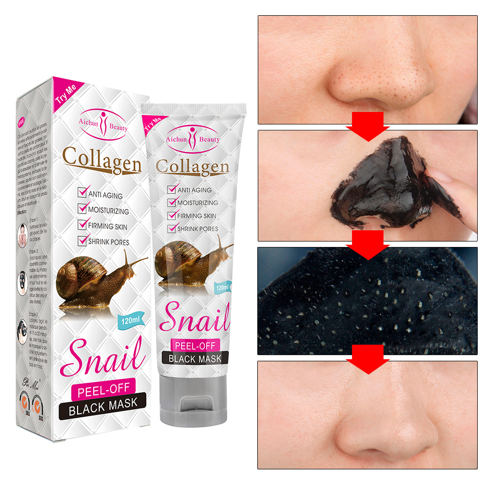 Cross-Border Aichun Collagen Snail Black Mask Peel-Off Blackhead and Acne Lifting Mask Source Oem Factory