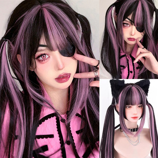 Wig Headgear Women's Cos Lolita Gradient Wig Highlight Dye Full Head Cover Long Hair Cute Soft Girl Second Dimension Wig