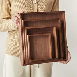 日式木托盘黑胡桃带手把木质收纳茶托盘创意复古木盘家用简约餐盘