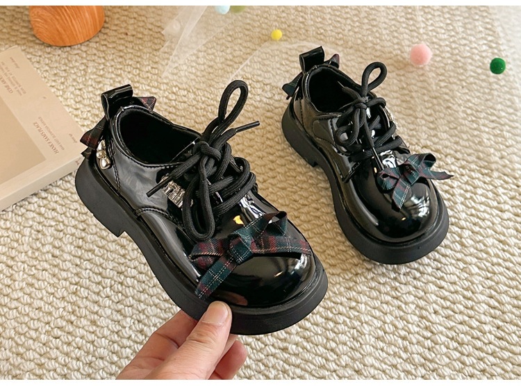 Mädchen Lederhalbschuhe Im Britischen Stil Mit Schleife Und Karo_voghion.com