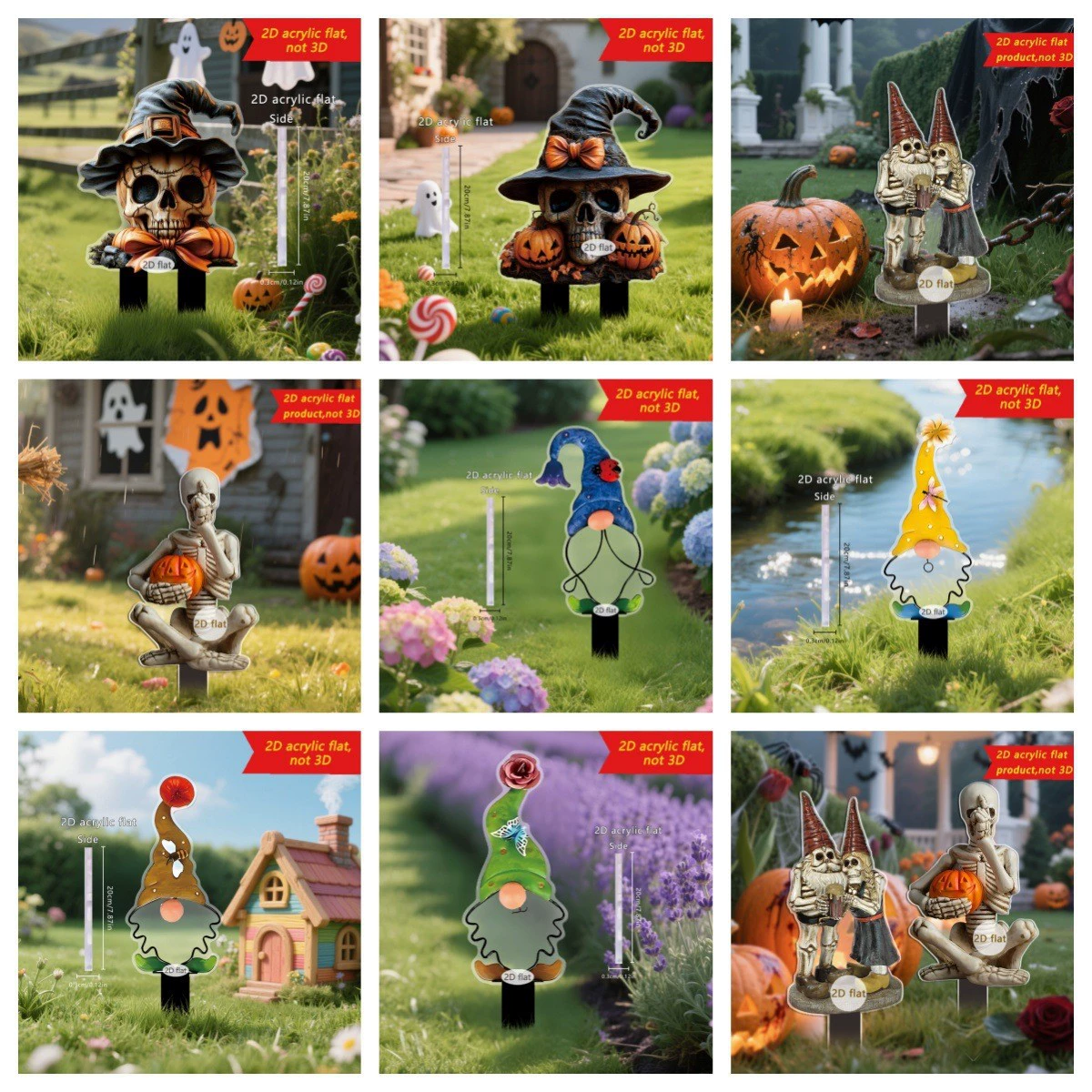 Черная шляпа с черепом на Хэллоуин, серия 2D, акриловая, для украшения двора, сада, газона, вставка