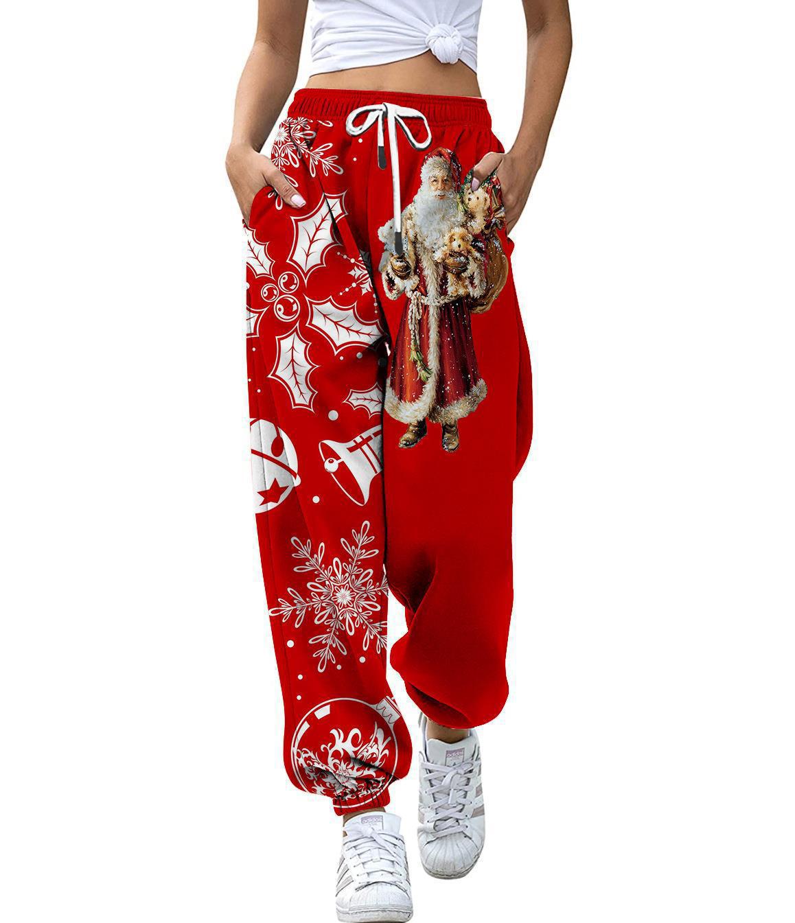 Pantalons décontractés pour femmes imprimés sur le thème de noël, leggings amples à cordon de serrage, pour l'automne droit, nouvelle collection_voghion.com